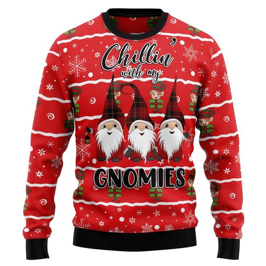 Discover Chillin With My Gnomies Ugly Sweater, Funny Gnome Holiday Jumper