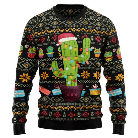 Discover Cactus Christmas Tree Ugly Sweater, Succulent Holiday Jumper