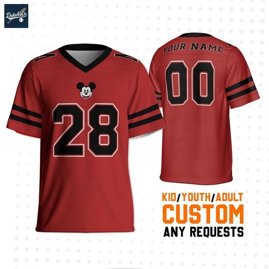 Discover Personalize Disney Classic Mickey Mouse Red, Custom Adult Kid Youth Football Jersey Collection Choose Style, Disney Outfit