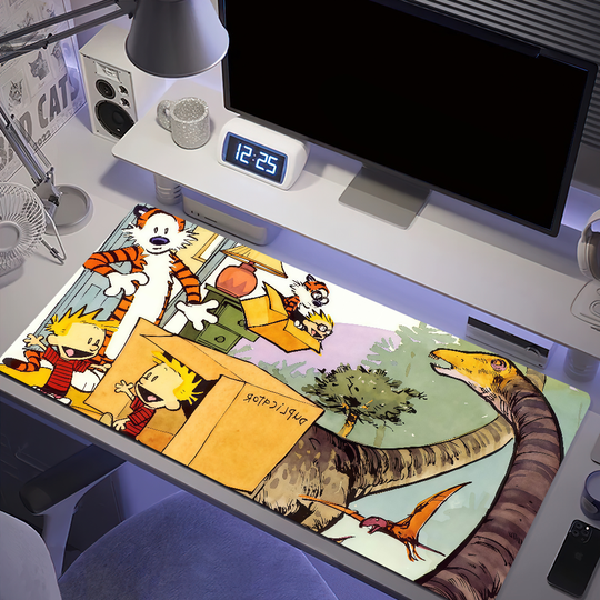 Discover Cartoon Mouse Pad Anti-fray C-Calvin Home Custom Ergonomic Office Hobbes Rubber Large Desk Mat And Keyboard PC Non-slip