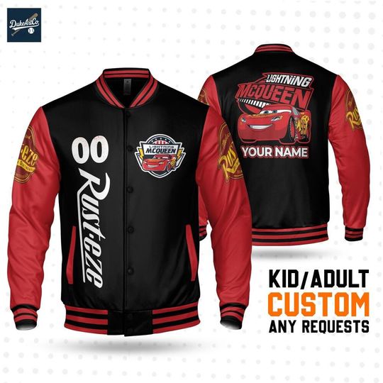 Discover Custom McQueen Black And Red Baseball Jacket, Personalized Name&Number Varsity, Disneyland Shirt, Family Matching Oufit, Disney Trip 2025