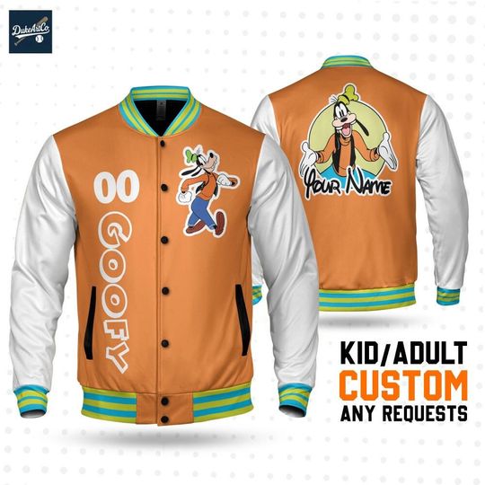 Discover Custom Goofy Orange  Baseball Jacket, Personalized Name&Number Varsity Jacket, Disneyland Shirt, Family Matching Oufit, Disney Trip 2025