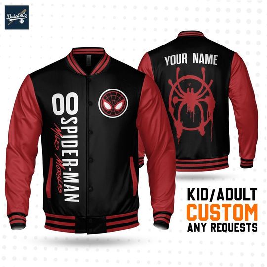 Discover Custom Miles Morales Black Baseball Jacket, Personalized Name&Number Varsity, Disneyland Shirt, Family Matching Oufit, Disney Trip 2025