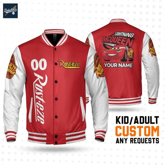 Discover Custom McQueen White And Red Baseball Jacket, Personalized Name&Number Varsity, Disneyland Shirt, Family Matching Oufit, Disney Trip 2025