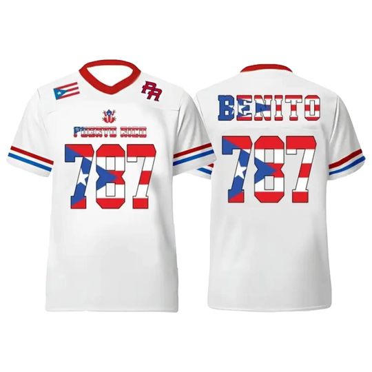 Puerto Rico Benito 787 Football Jersey, Boricua Pride V-Neck Sports Shirt, Game Day Mesh Top, Music Concert Fans Outfit, Bunny Bowl Apparel