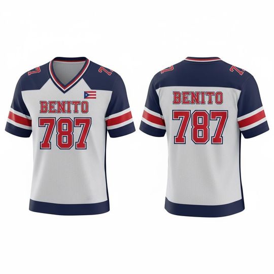 Benito 787 Puerto Rico Football Jersey, Boricua Pride Shirt Puerto Rican Flag Print Top, Game Day Outfit, Bunny Halfbowl Inspired Fans Gift