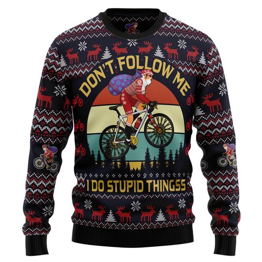 Discover Santa Cycling Christmas Sweater, Custom Photo Ugly Xmas Shirt