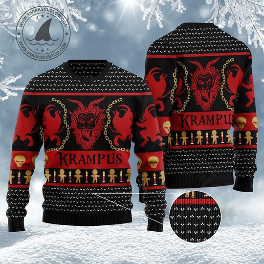 Krampus Christmas Sweater, Gothic Ugly Xmas Sweater, Scary Holiday Pullover