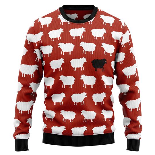 Sheep Black And White Ugly Christmas Sweater, Black Sheep Design