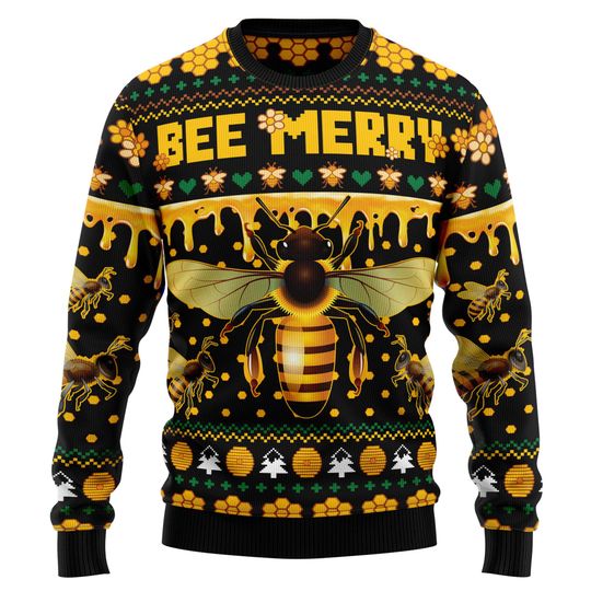 Bee Merry Christmas Sweater, Funny Honey Bee Ugly Xmas Sweatshirt