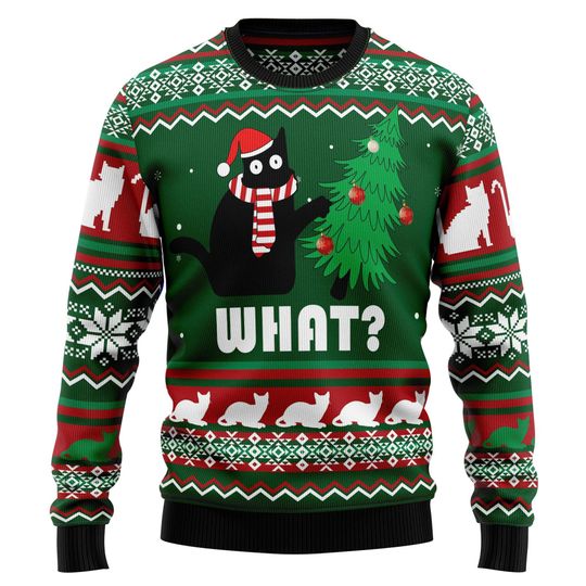 Discover Black Cat Christmas Sweater, Custom Photo Cat Ugly Xmas Sweatshirt