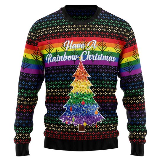 Discover Rainbow Christmas Sweater, Custom Photo Ugly Xmas Sweatshirt, Colorful Holiday Sweater