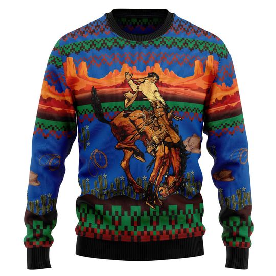 Discover Cowboy Christmas Sweater, Western Rodeo Ugly Xmas Sweatshirt, Funny Holiday Sweater