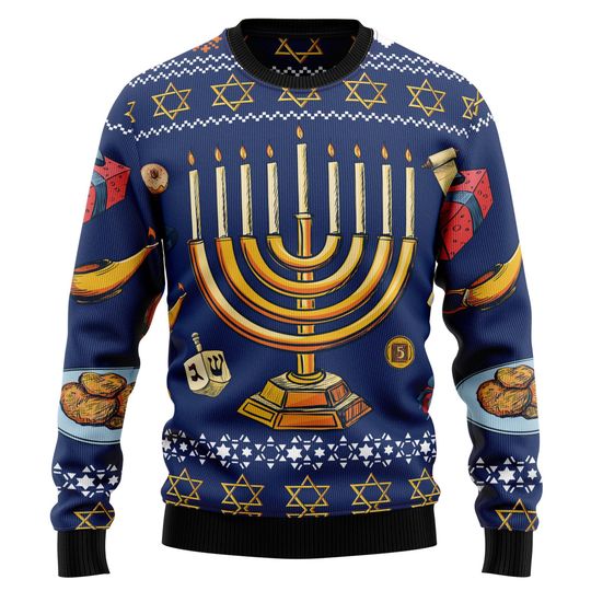 Hanukkah Menorah Sweater, Jewish Holiday Ugly Christmas Sweatshirt