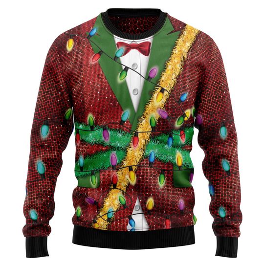Christmas Light Ugly Christmas Sweater, Funny Xmas Party Outfit, Tacky Holiday Lights Print
