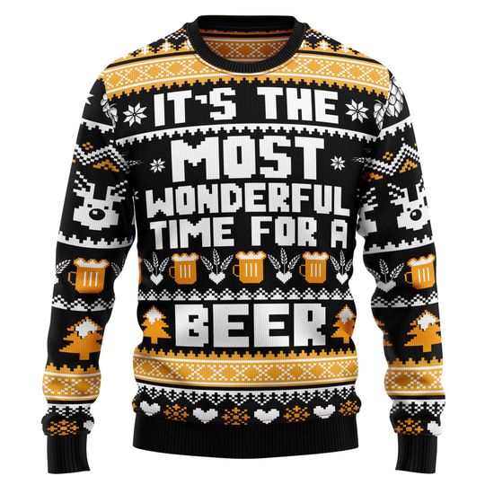 Discover Wonderful Time For A Beer Ugly Christmas Sweater, Beer Christmas Sweater
