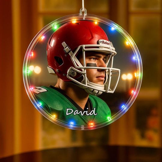 Discover Personalized Football Photo LED Ornament: Senior Night Gift