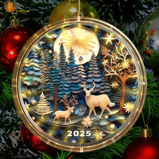 Discover Christmas Deer 2025 Acrylic LED Hanging Light Lamp Christmas Deer Ornament Winter Forest LED Wall Decor Holiday Acrylic Hanging Xmas Gifts