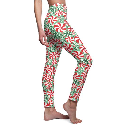 Red and Green Peppermint Leggings, Gift for Womens