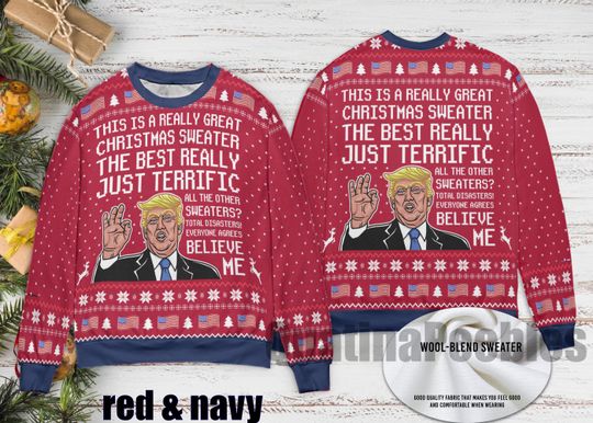 Merry Christmas Donald Trump Ugly Sweater, Funny Donald Trump Holiday Ugly Sweater, Trump Ugly Christmas Sweater, Funny Holiday Party Outfit