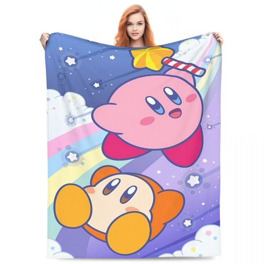 Kirby Stars Magic Blankets Super Warm Funny Plush Throw Blanket For Living Room Travel Office Flannel Bedspread Bed Cover