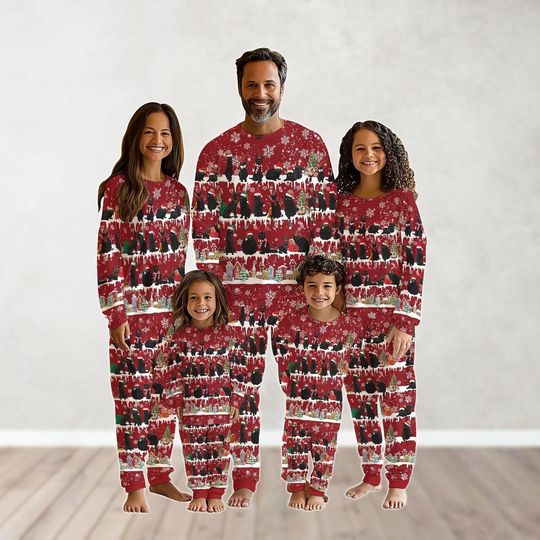 Christmas Black Cat Family Matching Pajamas Set, Cat Lover Christmas Pajamas, Pet Holiday Pajamas, Cat Owner Xmas Pajamas For Party