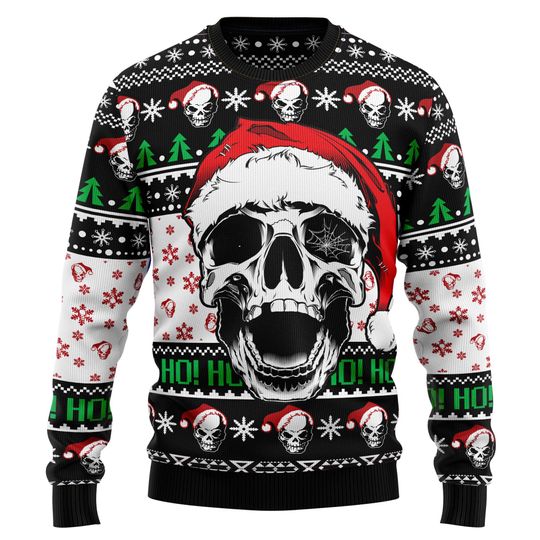Ho Ho Horror Santa Skull Christmas Sweater Gothic Holiday Pullover Funny Gift