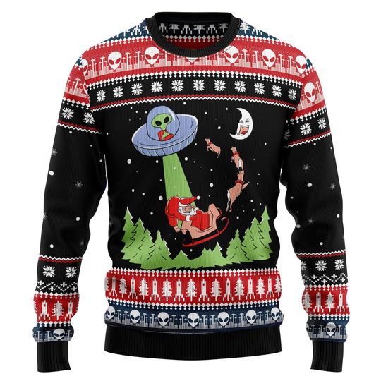 Alien Christmas Sweater, Santa Abducted by UFO Christmas Sweater