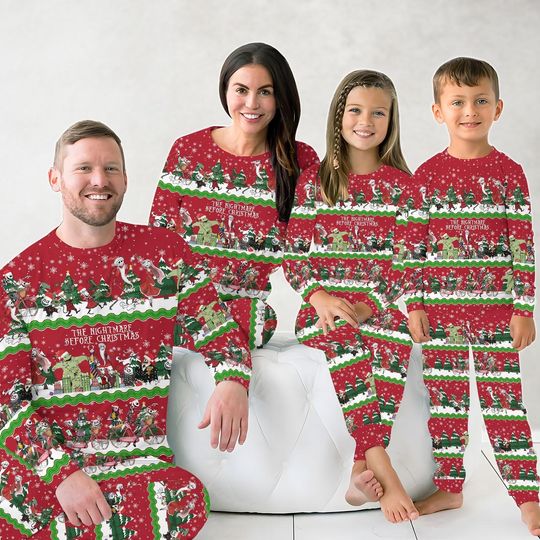 Discover Disney Nightmare Before Christmas Pajamas Set, Disneyland Family Trip Holiday Pajamas, Jack Skellington Sally Oogie Boogie Xmas Pajamas