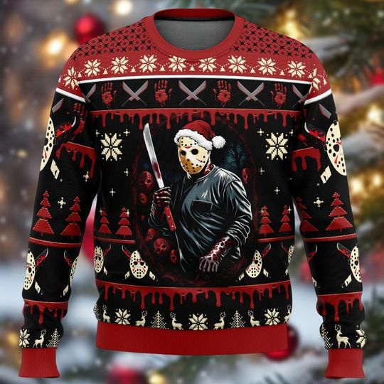 Discover Jason Voorhees Christmas Ugly Sweater, Friday the 13th Shirt, Horror Xmas Men Women Sweater, Christmas Sweatshirt, Scary Xmas Gift