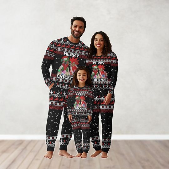 Discover Merry Chickmas Matching Family Pajamas, Chicken Xmas Holiday Pajamas For Women Men Kid, Rooster Christmas Pajamas, Farm Animal Gift