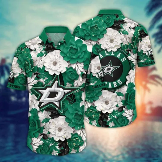 Discover Dallas Stars Floral Hawaiian Shirt Button Down Aloha Beach Shirt for Men