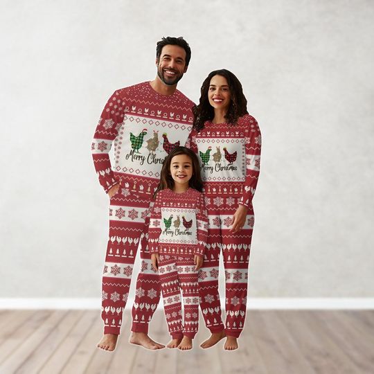 Chicken Merry Christmas Pajamas, Chicken Lights Santa Hat Xmas Pajama, Chickmas Holiday Shirt, Rooster Pajamas Family, Farm Animal Gift
