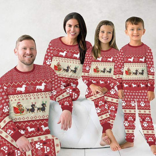 Dachshund Christmas Matching Family Pajamas, Funny Dachshund Xmas Pajamas, Wiener Holiday Pajamas, Sausage Dog Pajamas Set, Dog Lovers