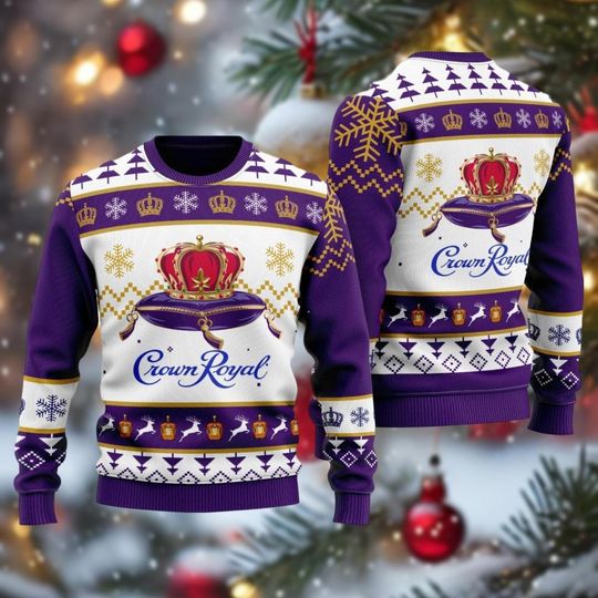 Christmas Crown Royal Ugly Sweater, Fun Alcohol Drinking Shirt, Crown Roya Xmas Men Women Sweatshirt, Christmas Party 2025 Gifts