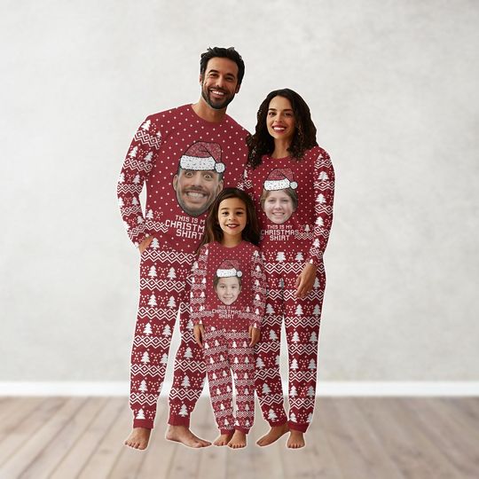 Personalized Christmas Pajamas, Custom Face Photo Pajama Set, Matching Family Pajamas, This Is My Christmas Shirt, Xmas Holiday Pajamas