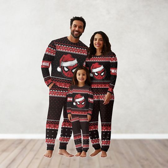 Spider Man Christmas Family Pajamas Set, Funny Spider Santa Holiday Pajamas, Superhero Xmas Pajamas, Movie Pajamas For Women Men Kid