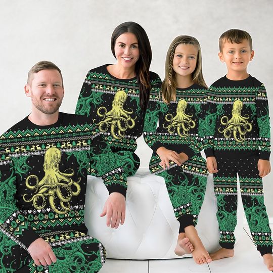 Octopus Christmas Family Pajamas Set, Animal Sea Holiday Pajamas, Ocean Lovers Matching Pajamas, Octopus Xmas Pajamas For Women Men Kid