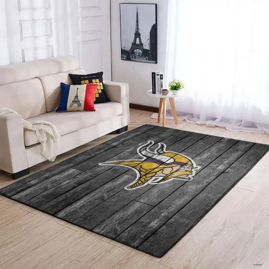 Minnesota Vikings Doormat, Grey Wooden Style Welcome Rug for Home & Living