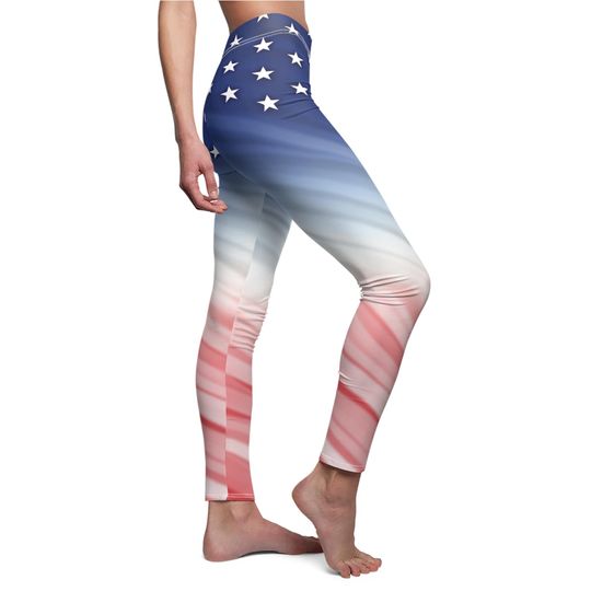 Patriotic 4th of July Fireworks Star Stripe Leggings, Gift for Womens