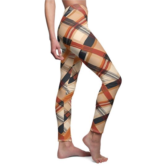 Autumn Plaid Leggings, Gift for Womens