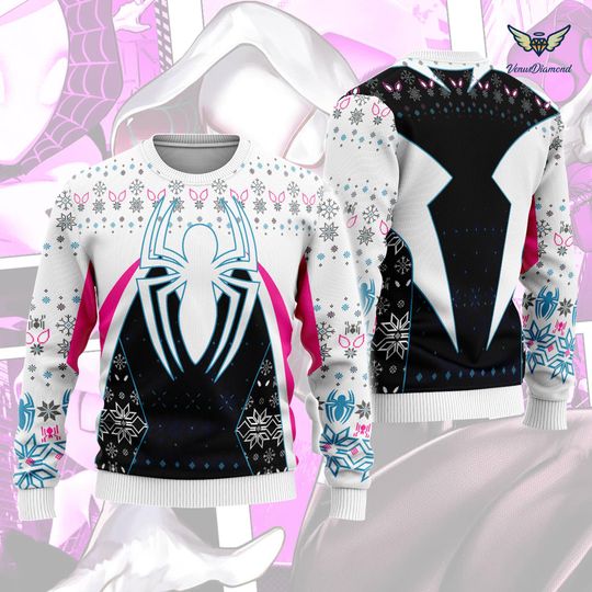 Spider Gwen Ugly Xmas Sweater | Spiderwoman Christmas Sweater | Women Spider Costume | Miles Morales | Christmas Ugly Sweater