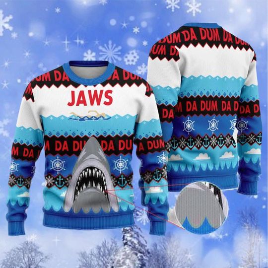 Jaws Ugly Christmas Sweater, Jaws Horror Halloween Ugly Sweater Shirt, Shark Christmas Sweatshirt, Christmas Gift