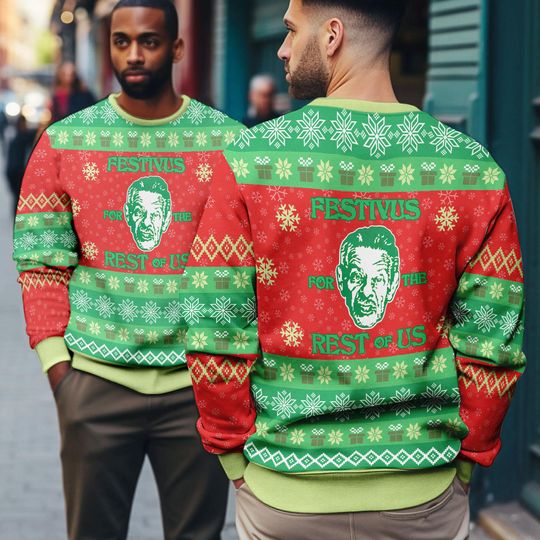 A Festivus For The Rest Of Us Ugly Christmas Sweater, Funny Meme Xmas, Tv Series Holiday Ugly Sweater, Christmas Party George Costanza Gifts
