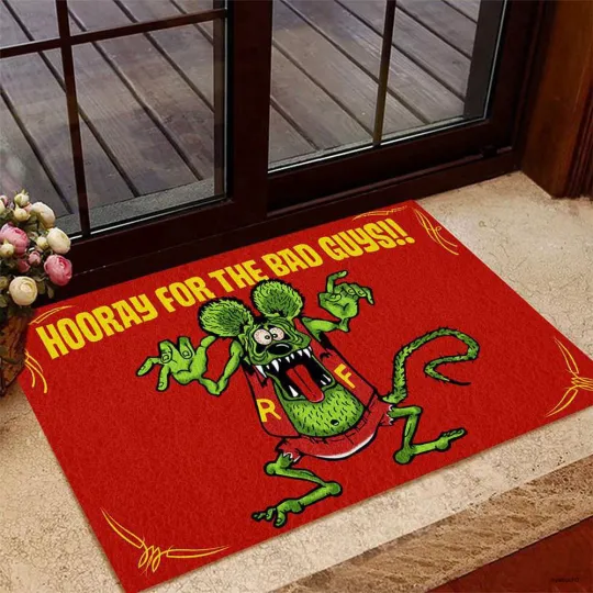 Rat Fink Hot Rod Doormat, Hooray For The Bad Guys Welcome Mat, Door Decor