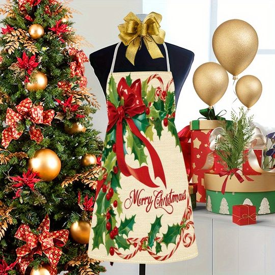 Discover Festive Merry Christmas Apron: Perfect for Holiday Cooking and Decor! Anti-fouling apron New Year home decoration