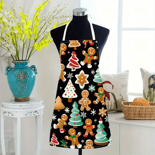 Discover Festive Christmas Apron: Gingerbread & Tree Designs for Cheerful Cooking! Anti-fouling apron New Year home decoration
