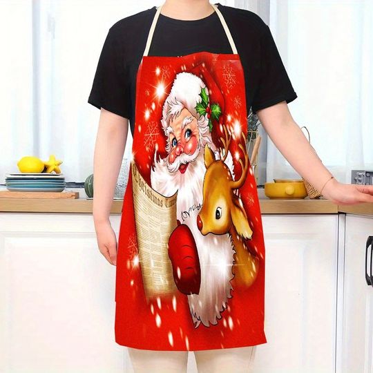 Festive Santa & Reindeer Christmas Apron - Perfect for Holiday Cooking! Anti-fouling apron New Year home decoration