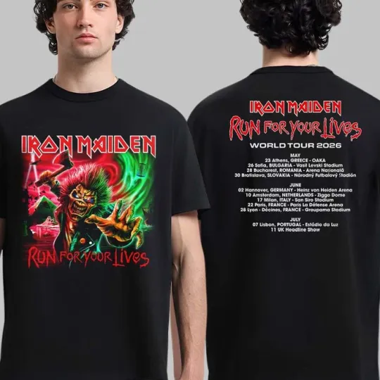 Iron Maiden Run For Your Lives World Tour 2026 T shirt
