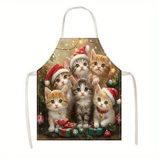 Christmas Apron with Adorable Kittens in Santa Hats - Festive and Fun! Anti-fouling apron New Year home decoration